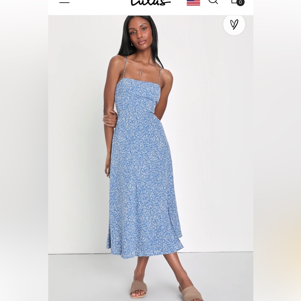 Lulus Charming Dedication Blue Floral Sleeveless Lace-Up Midi Dress